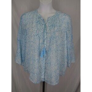 Chicos Blue Metallic Shimmer Pleated Tassel Button Blouse Top Sz 3 (16) XL New